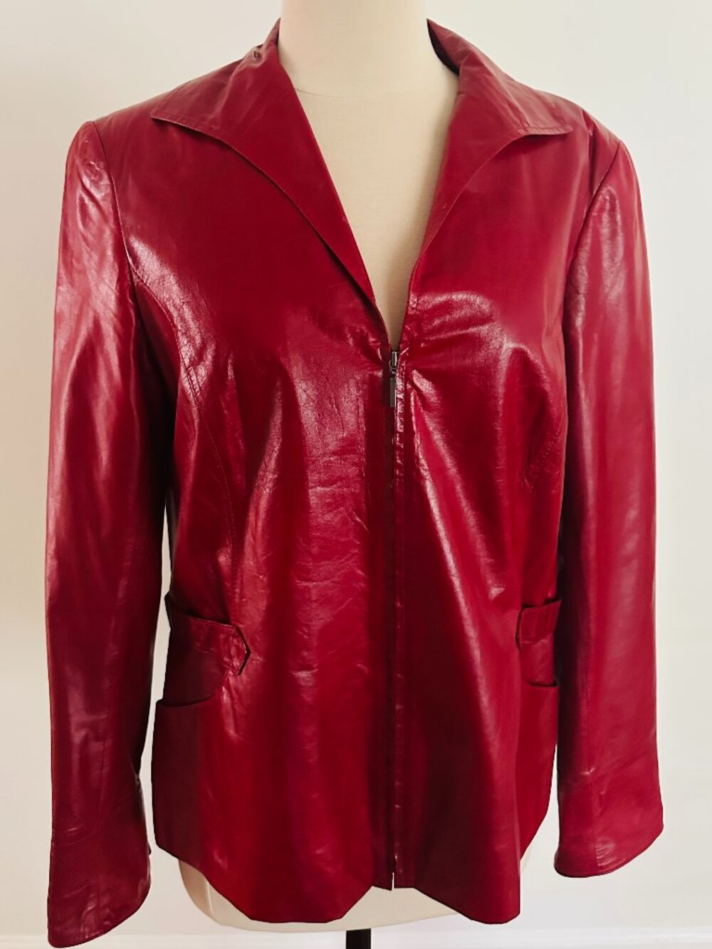 Lafayette 148 NY Burgundy Stylish Lambskin Collared Leather Jacket Zip Size 8